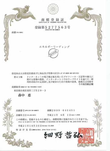 商標登録証　エネルギーリーディング